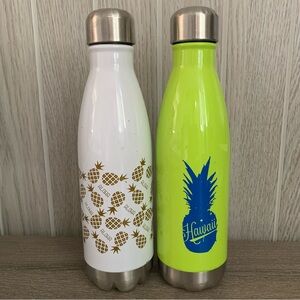 Hawaii Aloha Water Bottle Set Green White Wailea Marriott Maui Pineapple